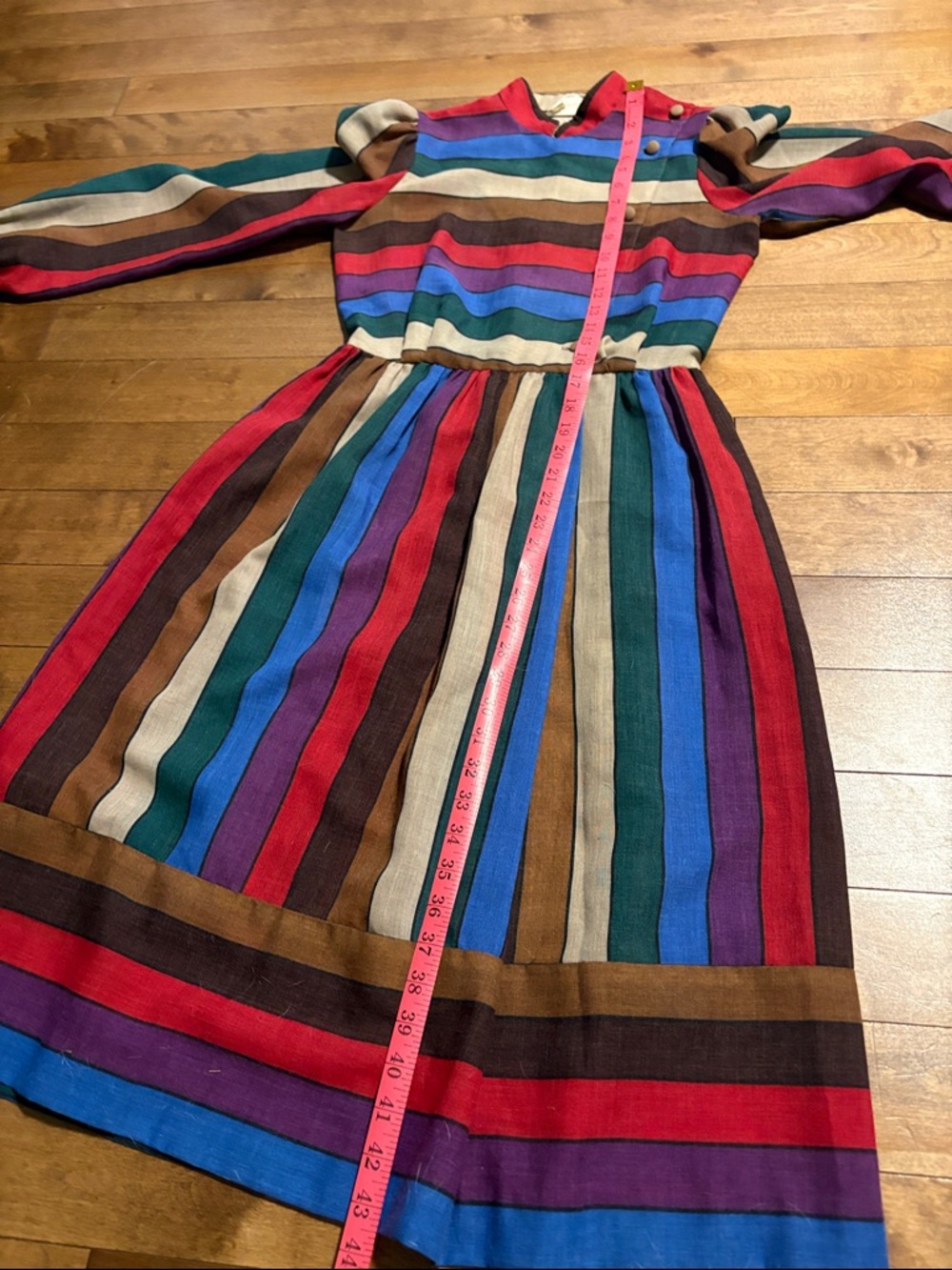 Vintage Multicolor Striped Long-Sleeve Midi Dress - Picture 9 of 10